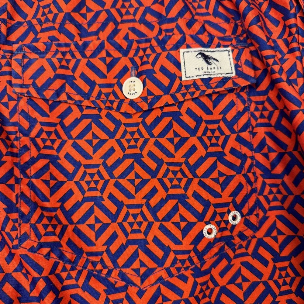 Ted Baker Swim Trunks Shorts Mens 2XL Orange Geometric Lobster Drawstring Lined - Picture 5 of 8